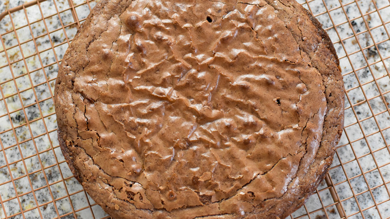 round brownie on rack