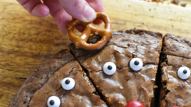 partially decorated reindeer brownies