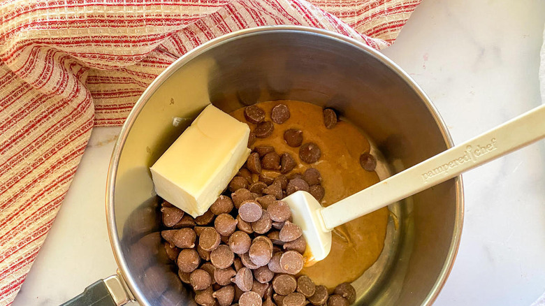 saucepan with butter, chocolate, peanut butter