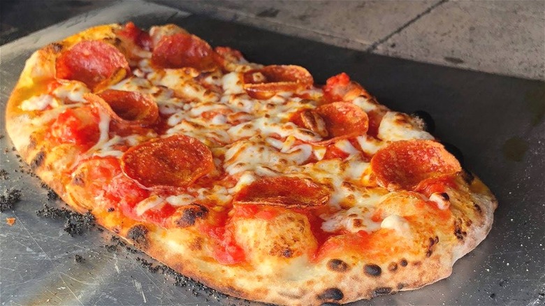 Flatbread pizza in oven