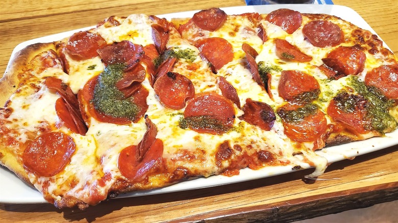 Pepperoni flatbread white plate