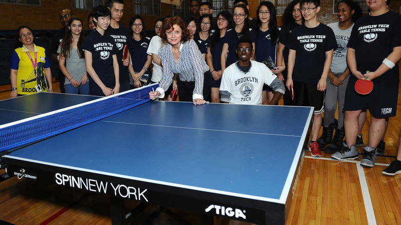 Susan Sarandon at a ping pong table