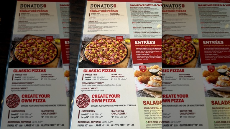 Donato's Pizza menu section of Red Robin menu