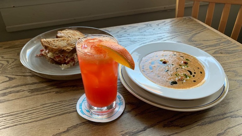 Sandwich, cocktail, and soup