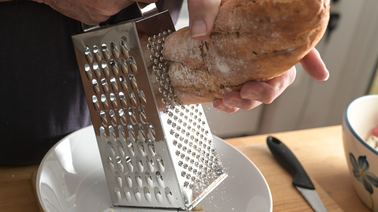 grating bread with box grater