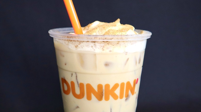 Dunkin' iced coffee on black background