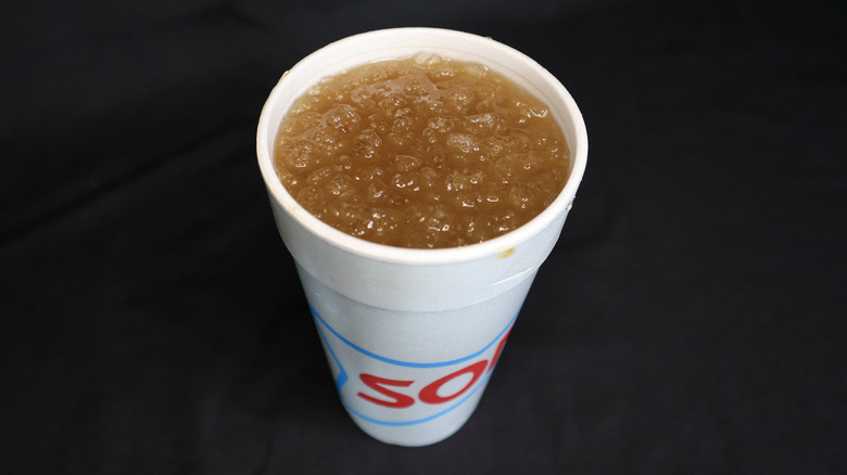 top view of brown soda in Sonic cup