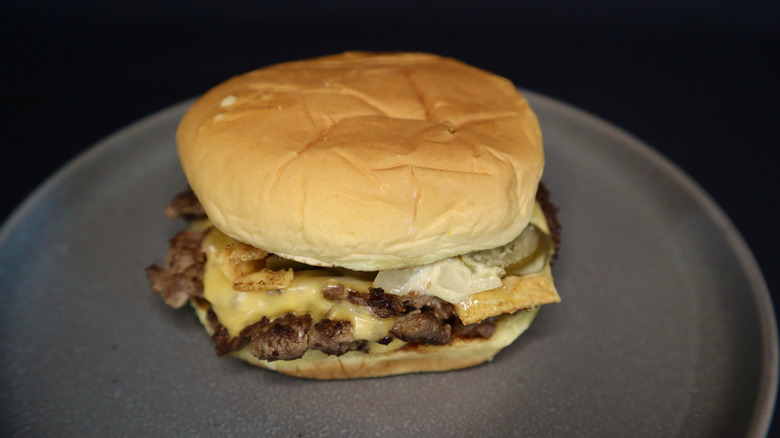 smash burger on plate