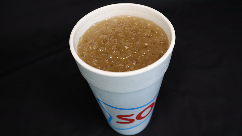 top view of brown soda in Sonic cup