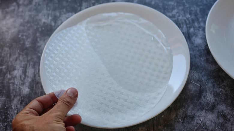 dipping rice paper in water