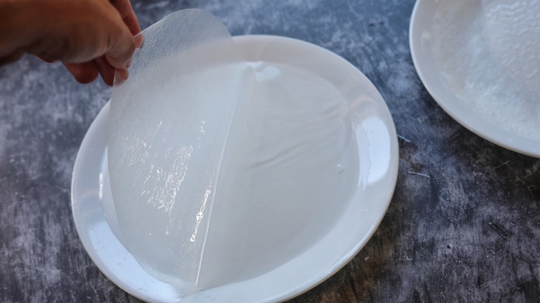 dipping rice paper in water