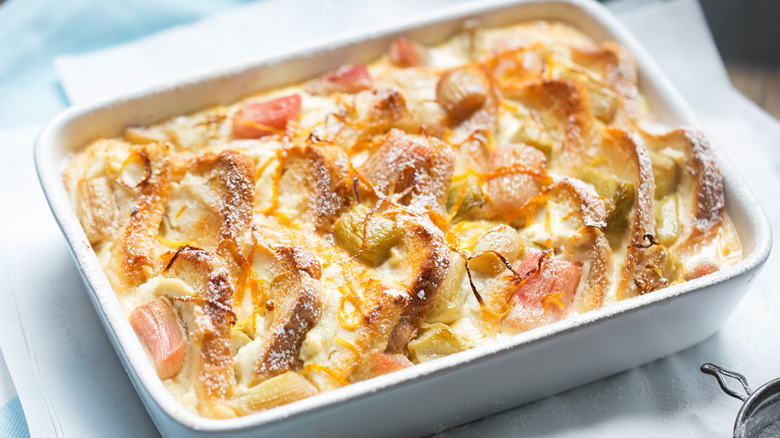 rhubarb and ricotta bread pudding