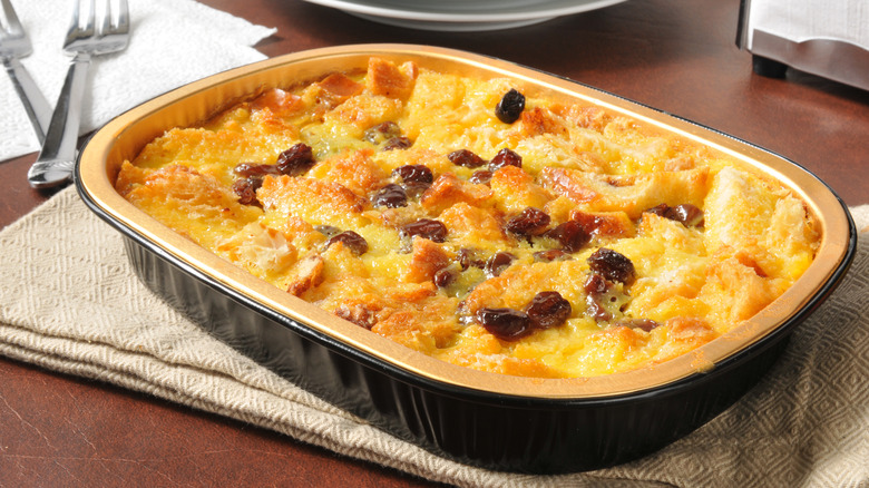 baking dish of bread pudding