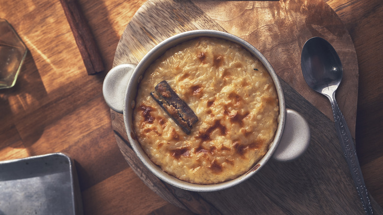 top view of baked rice pudding