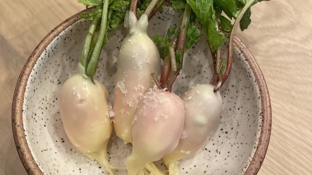 White chocolate coated radishes