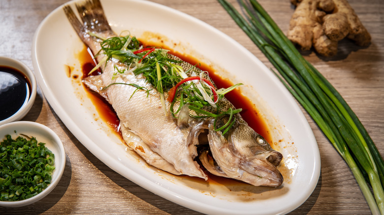 Whole Chinese steamed fish