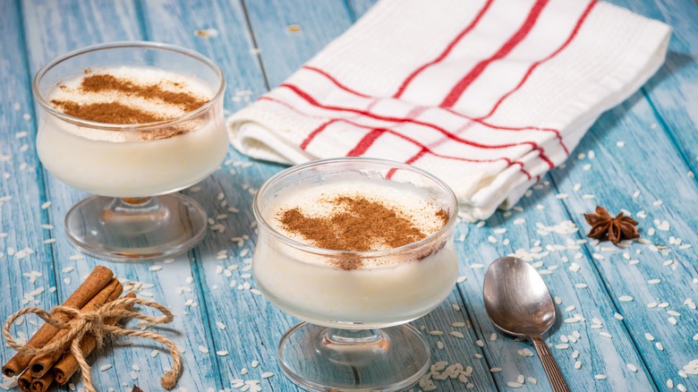 rice pudding with striped towel