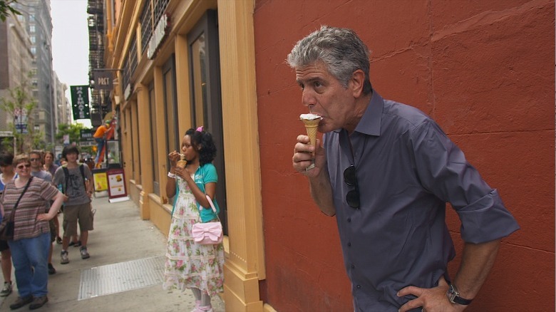 Anthony Bourdain eating ice cream alone