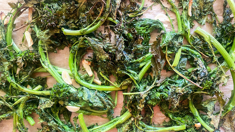 roasted broccoli rabe on baking sheet