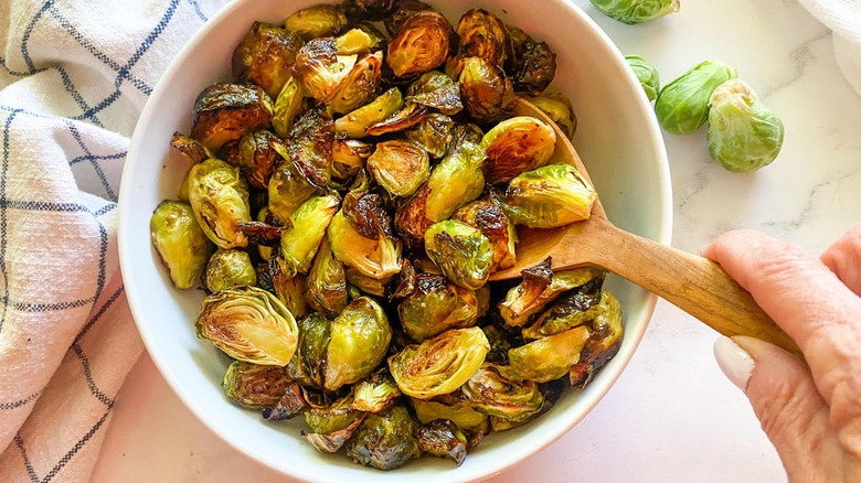 brussels sprouts in serving bowl