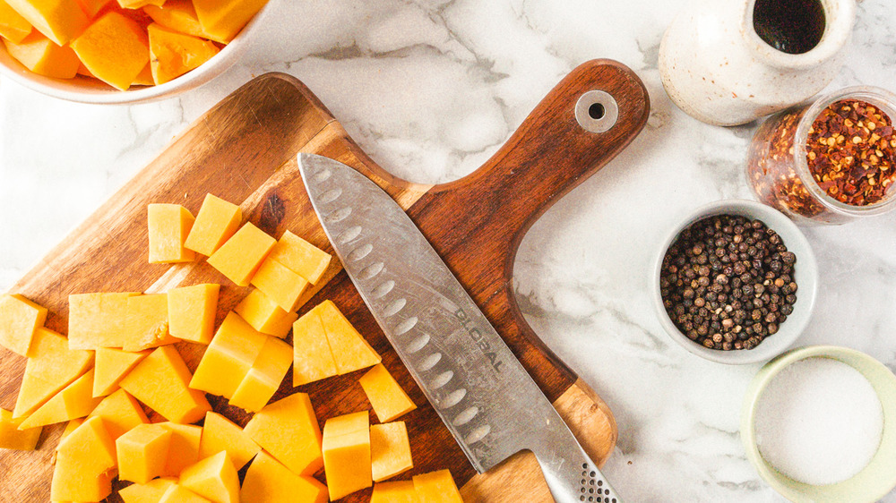 cutting butternut squash