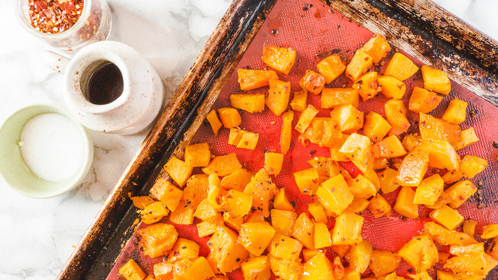 roasted squash on baking sheet