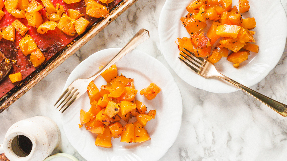 two plates of roasted butternut squash