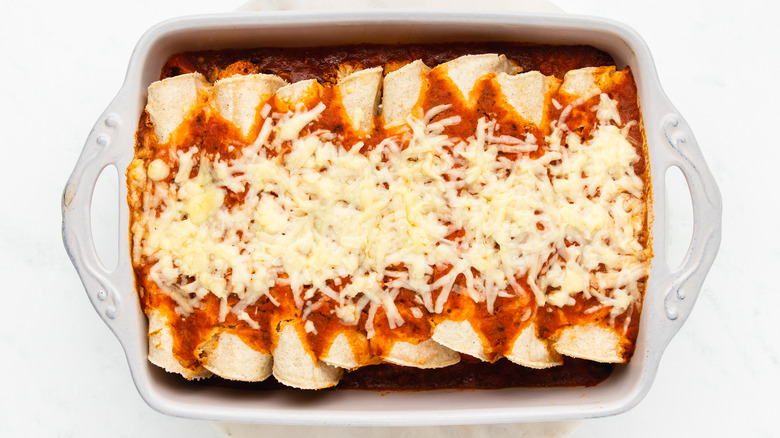 Baked enchiladas in baking dish