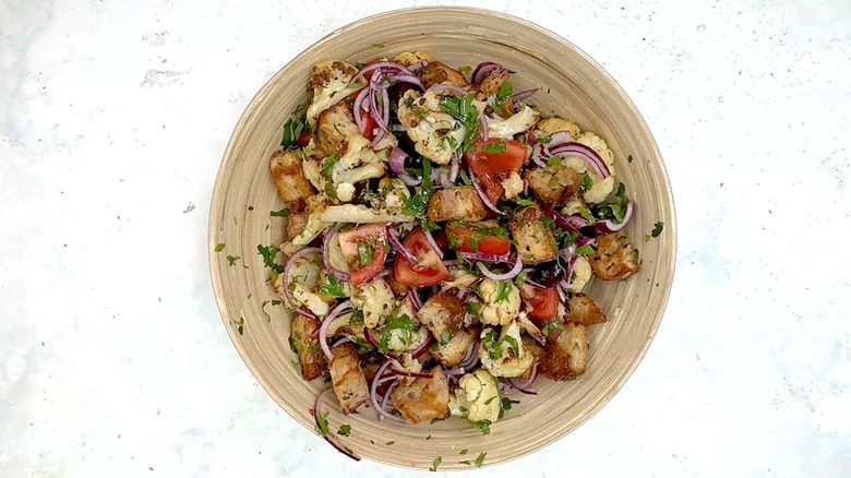 roasted cauliflower panzanella salad