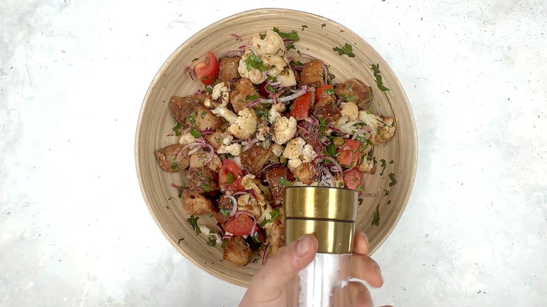 seasoning roasted cauliflower panzanella salad