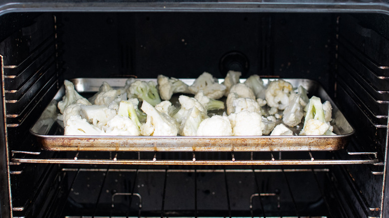 cauliflower roasting in oven