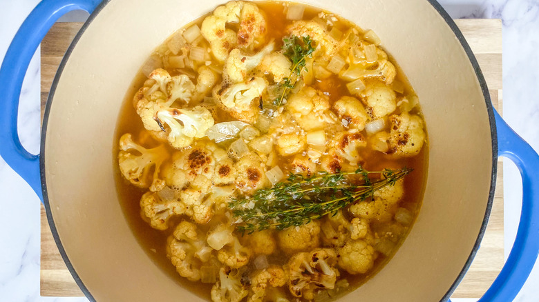 Soup cooking in a dutch oven