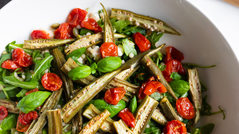 okra tomato salad in bowl