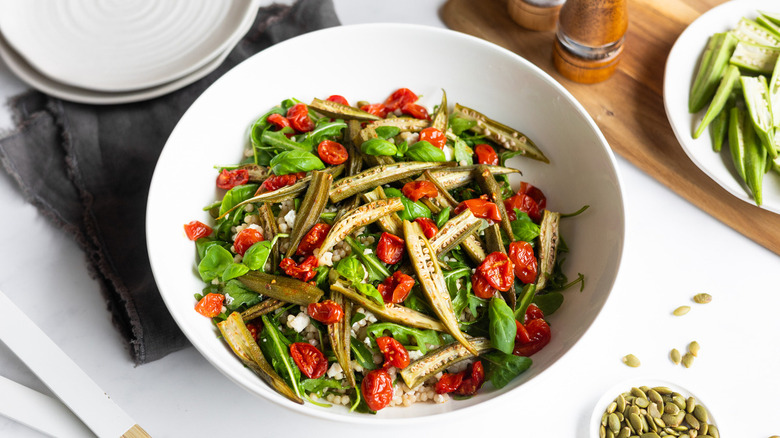 okra tomato salad in bowl