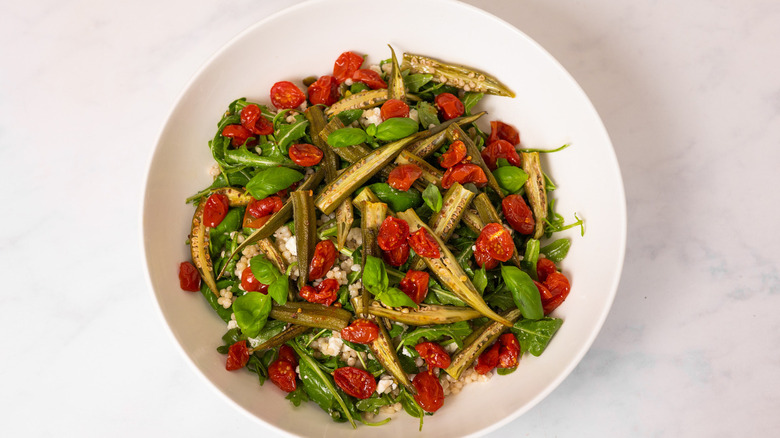 okra tomato salad in bowl