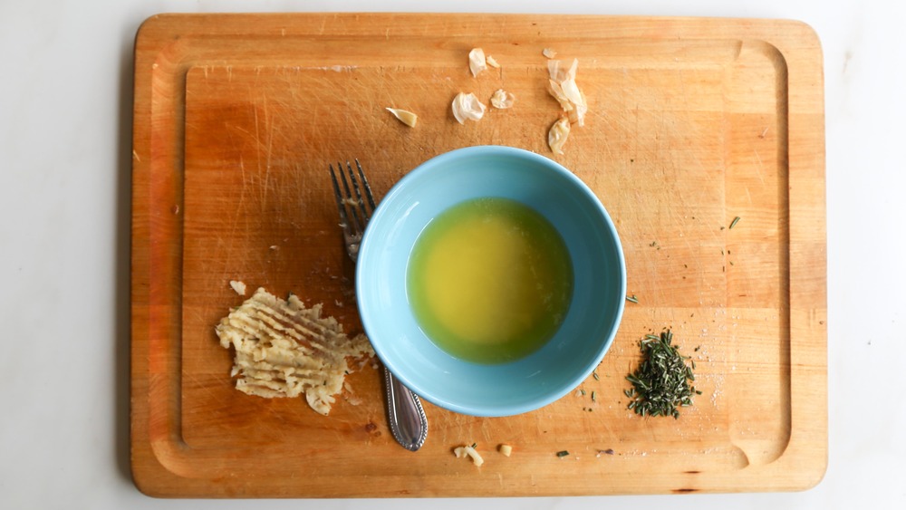 melted butter, garlic and rosemary for roasted fingerling potatoes