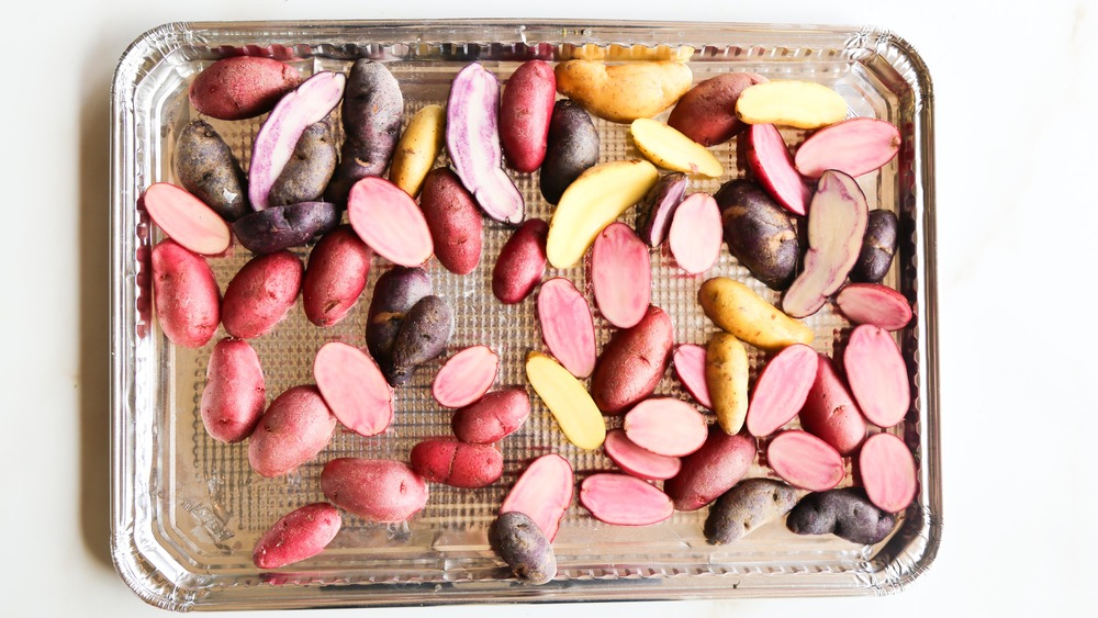 halved fingerling potatoes for roasting