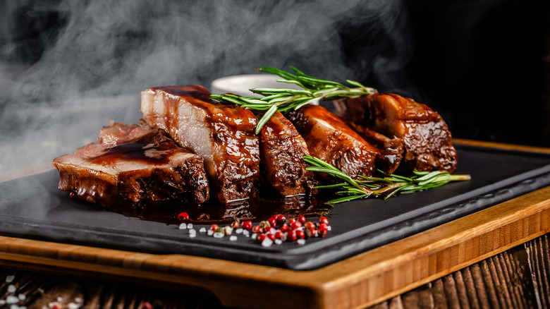 Barbecue meat on a slab with secret sauce