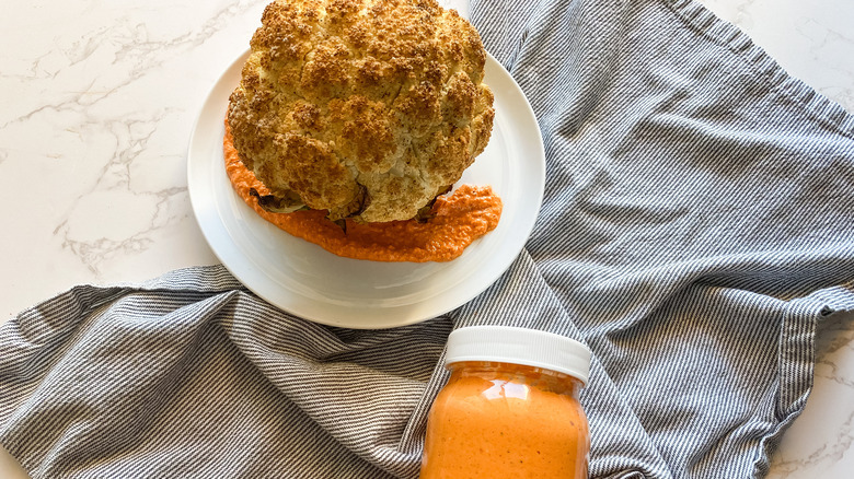 romesco sauce and roasted cauliflower