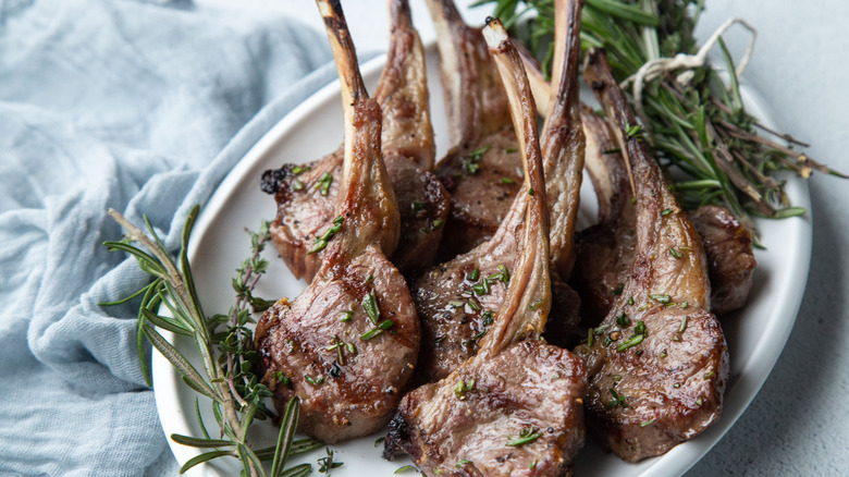 herb lamb chops on plate 