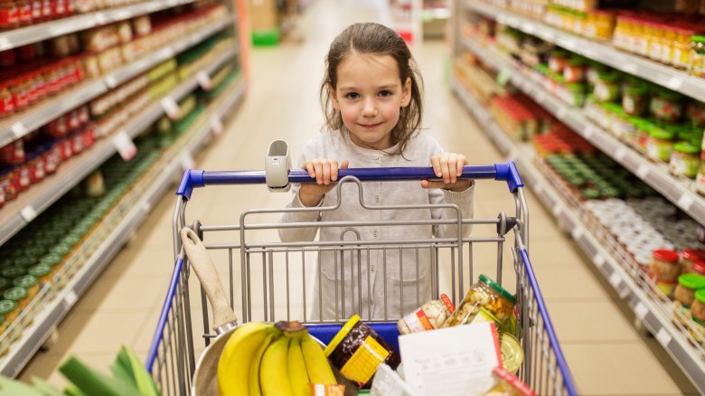 kids on grocery cart