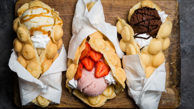 Bubble waffles with ice cream