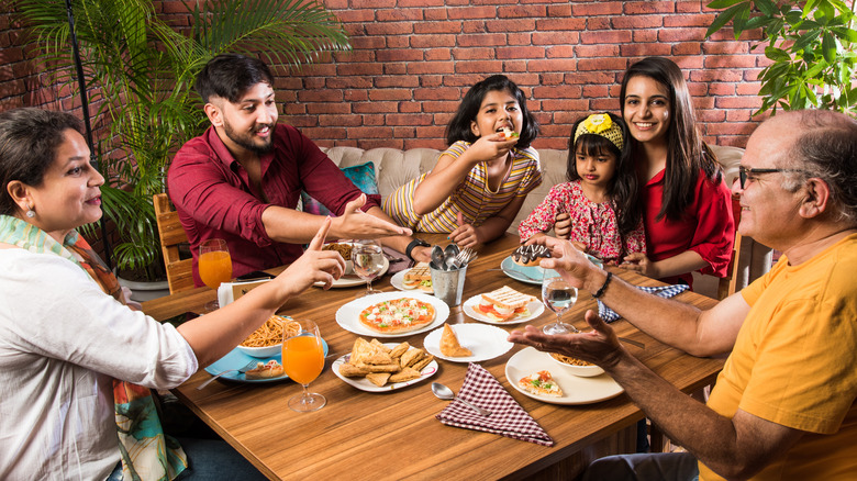 Family dining at restaurant