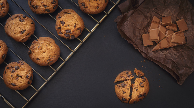 chocolate chip cookies on a cooling rack