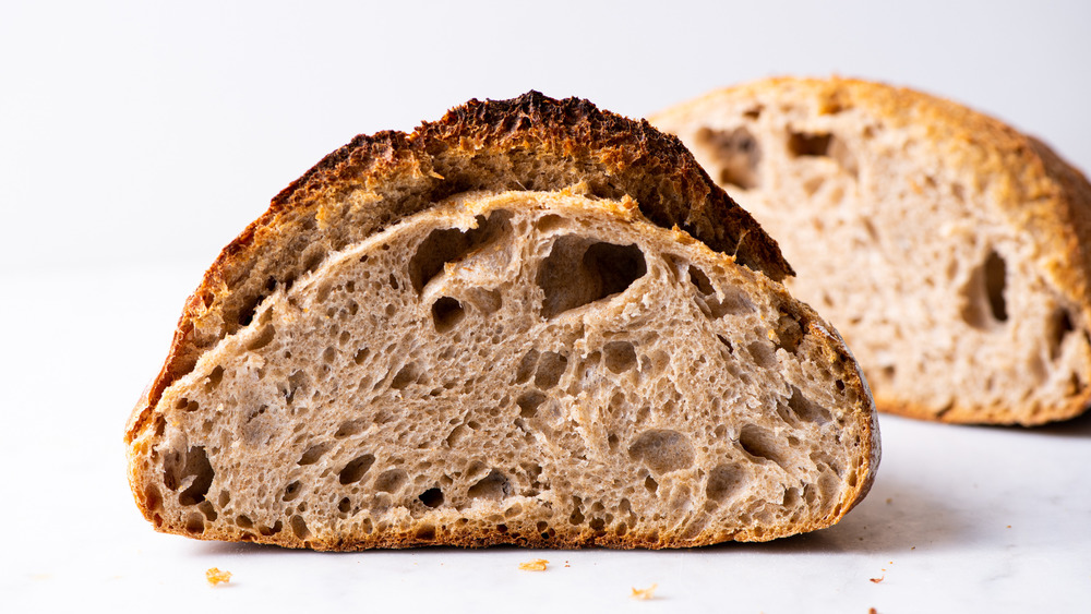 Cross-section of sourdough bread