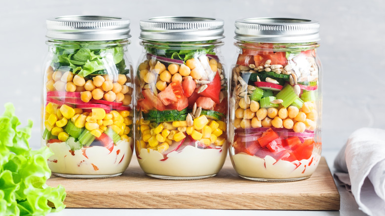 three mason jar salads