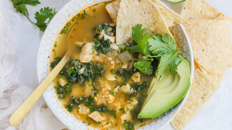 salsa verde soup in bowl