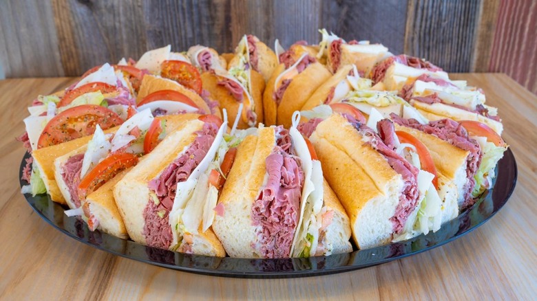 Circular tray of deli sandwiches 