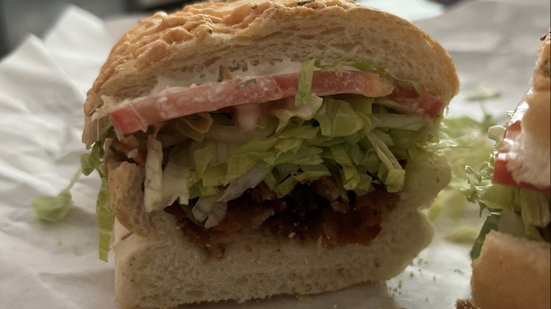 Closeup of BLT on a submarine roll