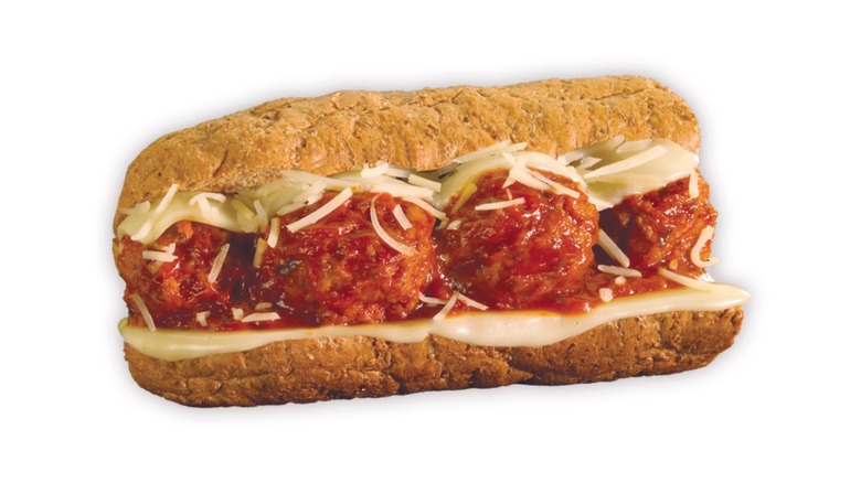 Meatball sandwich on white background